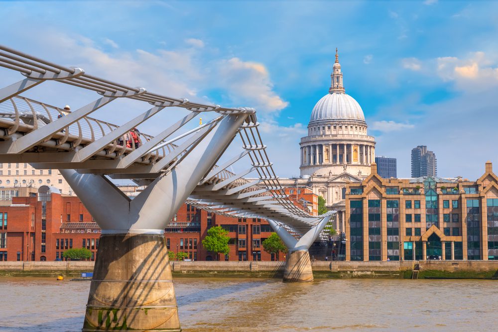 First Trip to London Millenium Bridge with view of St. Paul's