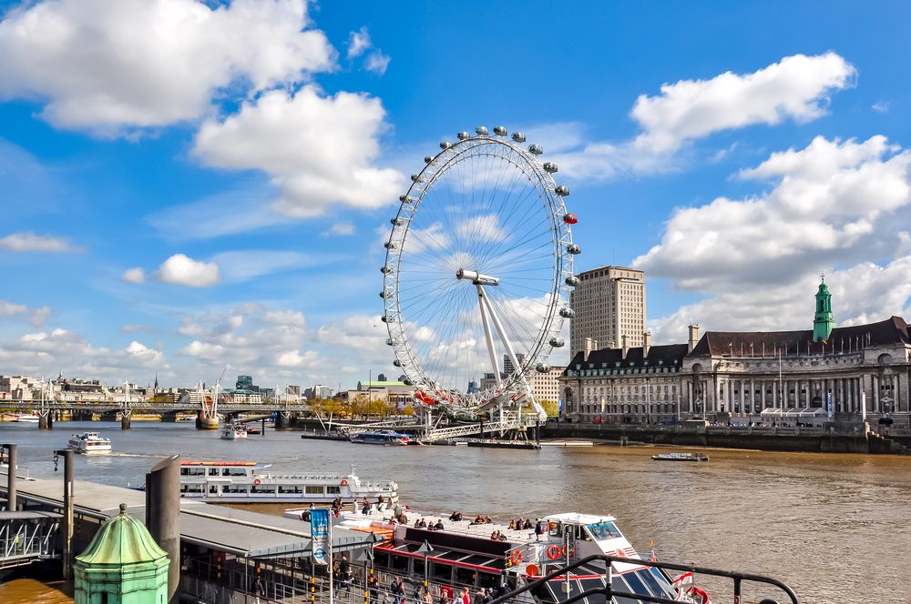 View of the River Thames in London across from the London Eye