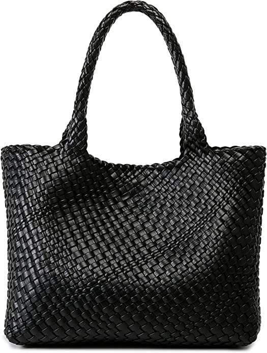 Click for more info about Woven Bag for Women, Fashion Top Handle Shoulder Bag Vegan Leather Shopper Bag Large Travel Tote ...