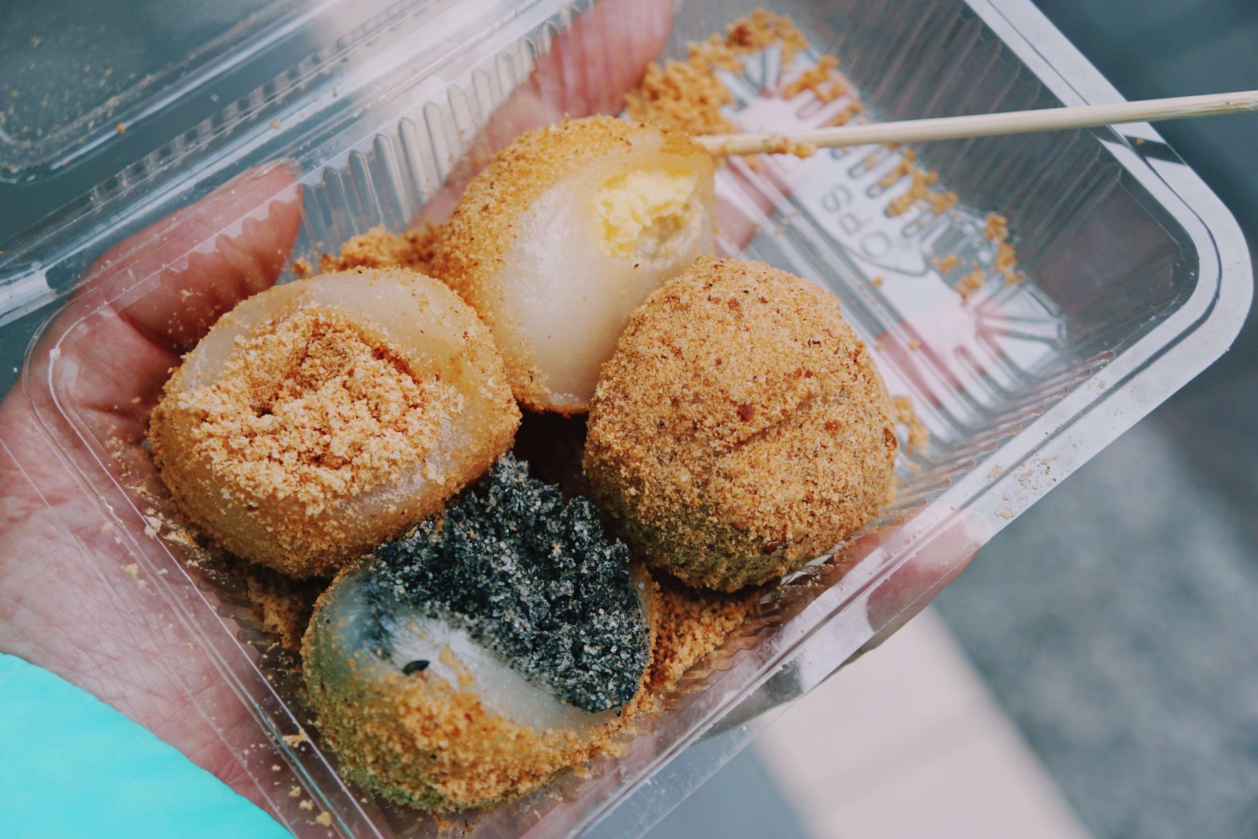 Buloa Hakka Traditional Mochi filled balls (flavors: peanut, black sesame, coconut, red bean), Taipei.